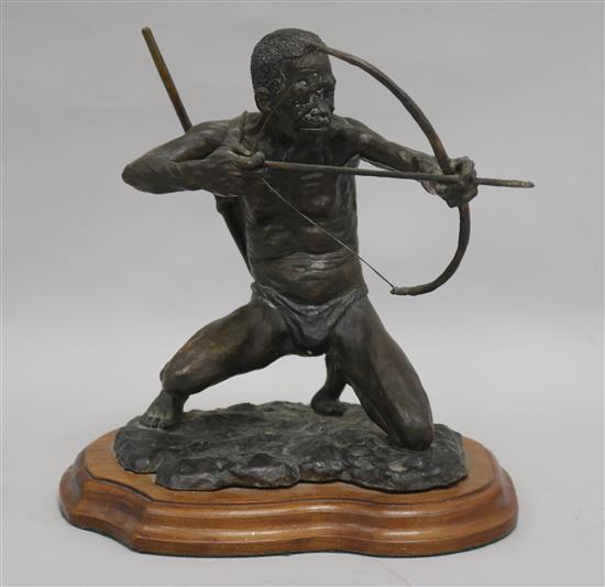 Barry Jackson. A bronze figure of kneeling archers, height 23cm, base width 21cm